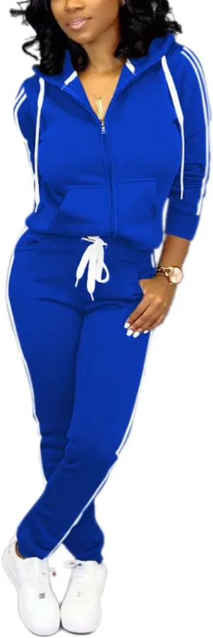 TOPSRANI Womens Two Piece Outfits Casual Sweatsuits Solid Tracksuit Jogging Sweat Suits Matching Jogger Hoodie Pants Set