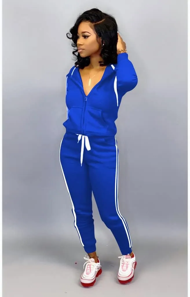 TOPSRANI Womens Two Piece Outfits Casual Sweatsuits Solid Tracksuit Jogging Sweat Suits Matching Jogger Hoodie Pants Set
