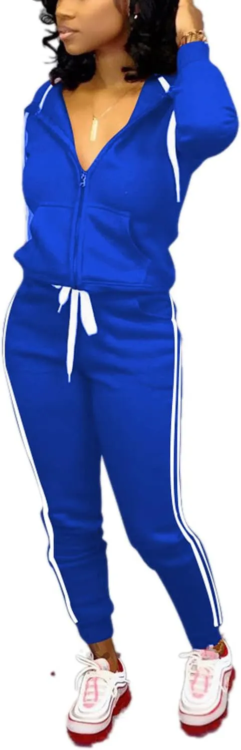 TOPSRANI Womens Two Piece Outfits Casual Sweatsuits Solid Tracksuit Jogging Sweat Suits Matching Jogger Hoodie Pants Set
