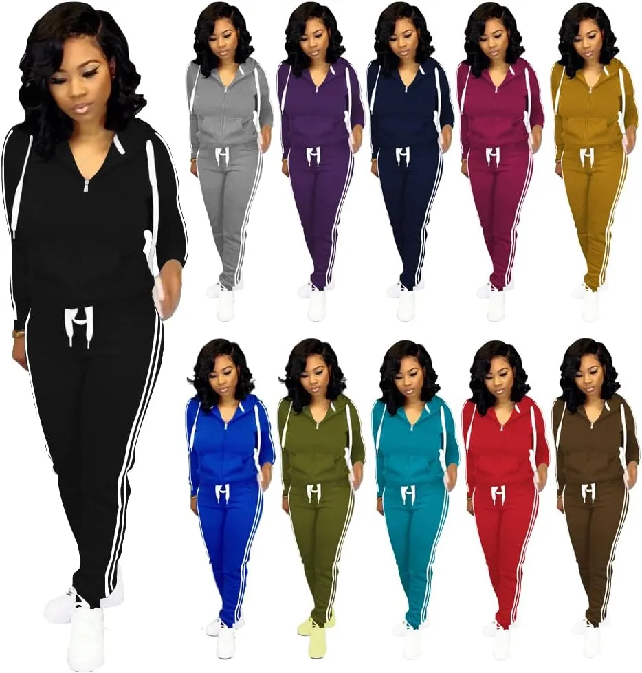 TOPSRANI Womens Two Piece Outfits Casual Sweatsuits Solid Tracksuit Jogging Sweat Suits Matching Jogger Hoodie Pants Set