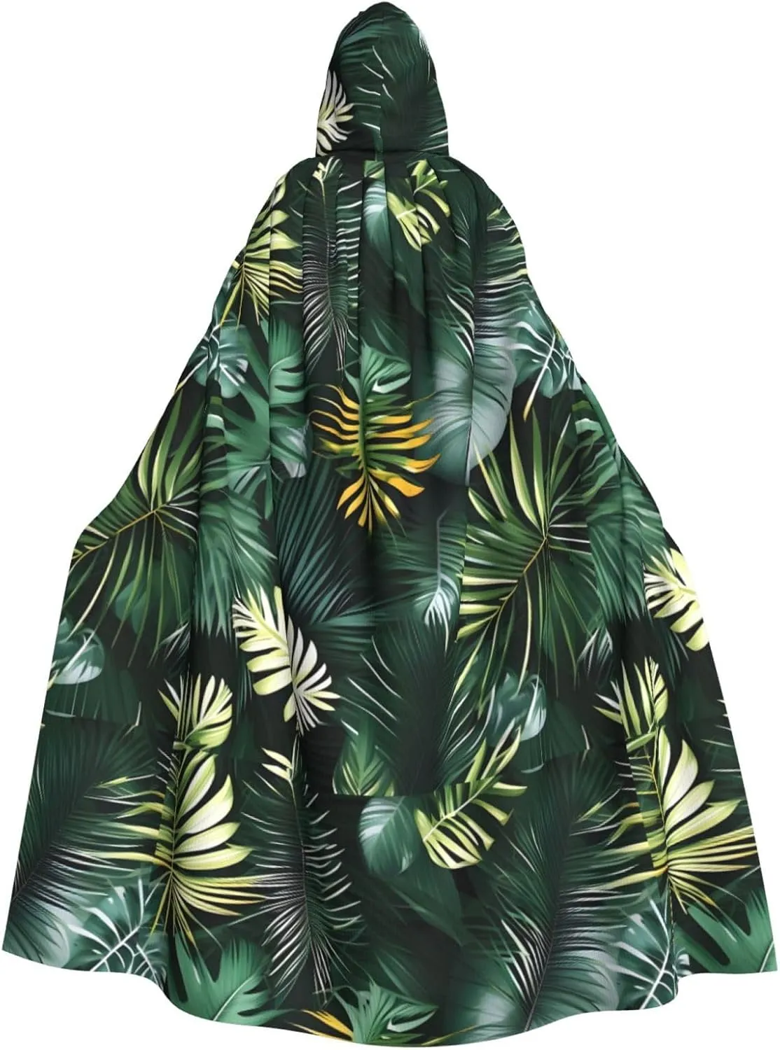 Tropical Palm Leaves print Hooded cape for adults, Oversized Hooded Cloak with Bow Tie, Adult party dress cape