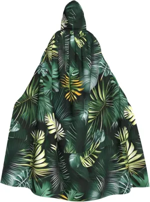 Tropical Palm Leaves print Hooded cape for adults, Oversized Hooded Cloak with Bow Tie, Adult party dress cape