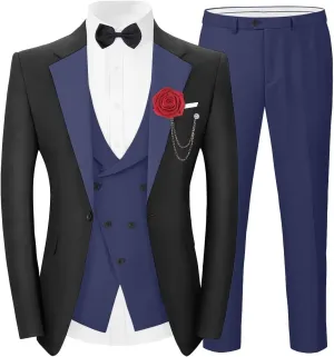 Tuxedo 3 Piece Men's Suit Slim Fit Blazer Jacket Vest Pants Set for Prom Formal One Button Tux Suits