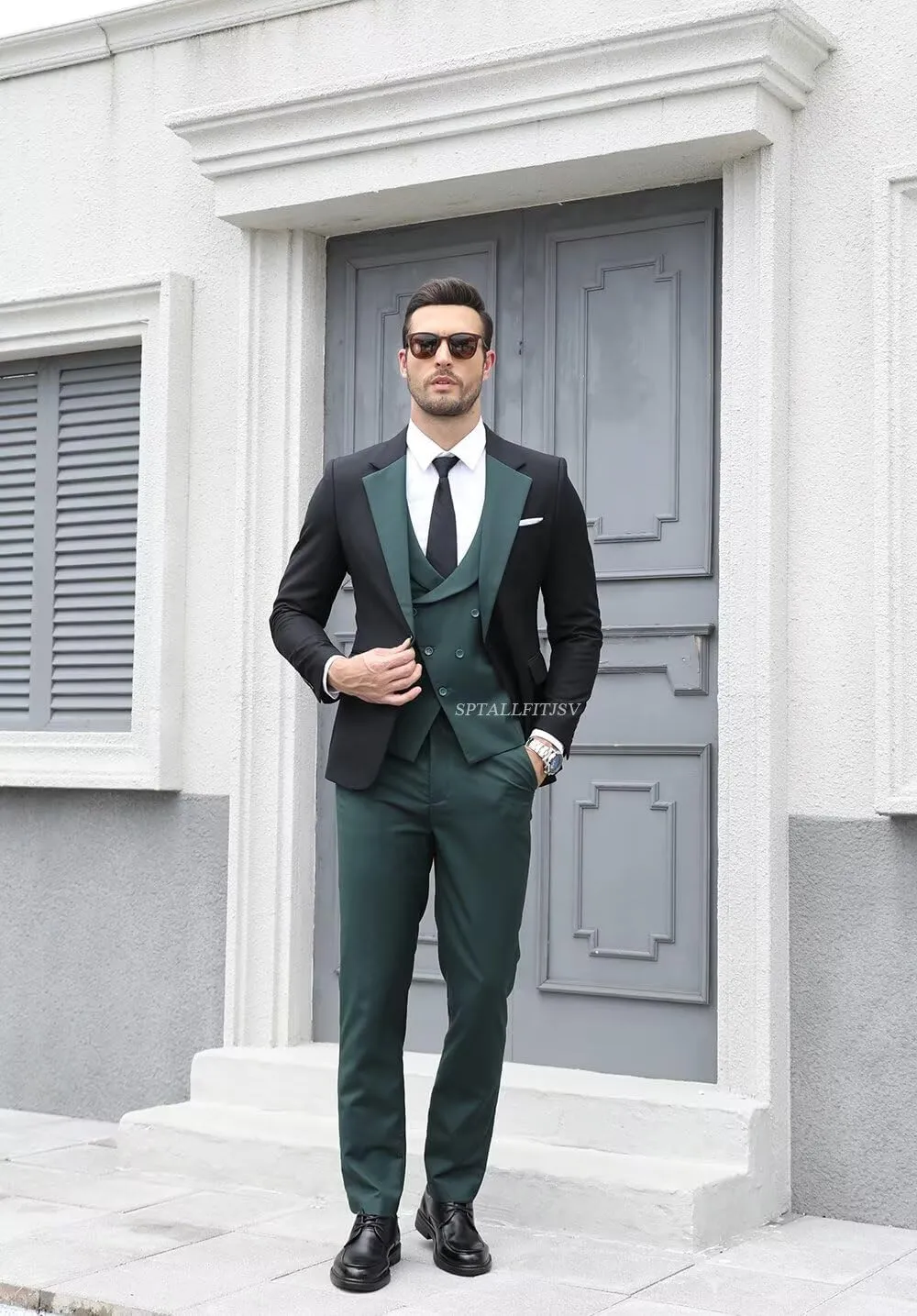 Tuxedo 3 Piece Men's Suit Slim Fit Blazer Jacket Vest Pants Set for Prom Formal One Button Tux Suits