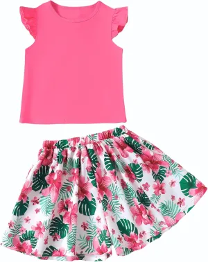 Tween Girl Summer Outfits Kid Clothes Cap Sleeve T-Shirt Wide Leg Hawaiian Beach Shorts Holiday Clothing Set 8-12