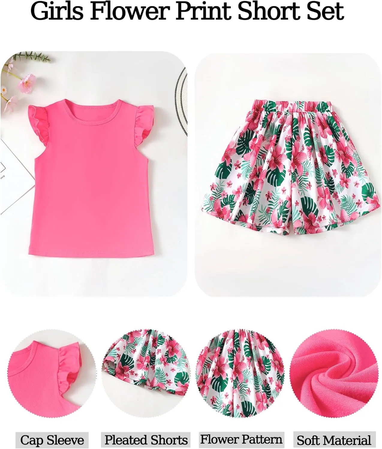 Tween Girl Summer Outfits Kid Clothes Cap Sleeve T-Shirt Wide Leg Hawaiian Beach Shorts Holiday Clothing Set 8-12