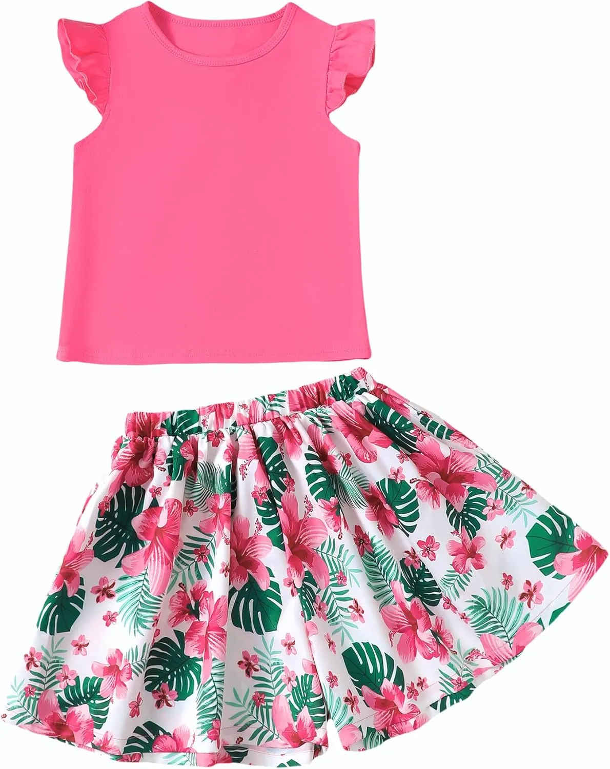 Tween Girl Summer Outfits Kid Clothes Cap Sleeve T-Shirt Wide Leg Hawaiian Beach Shorts Holiday Clothing Set 8-12