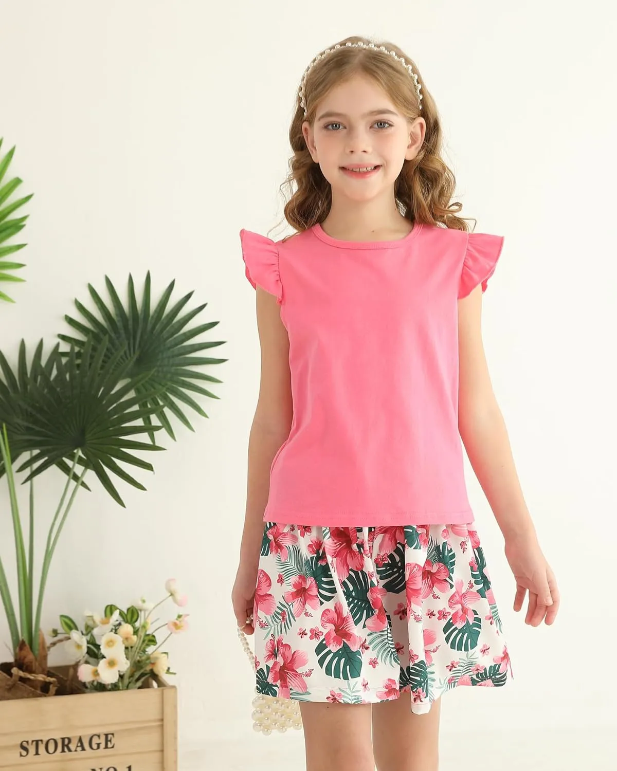 Tween Girl Summer Outfits Kid Clothes Cap Sleeve T-Shirt Wide Leg Hawaiian Beach Shorts Holiday Clothing Set 8-12
