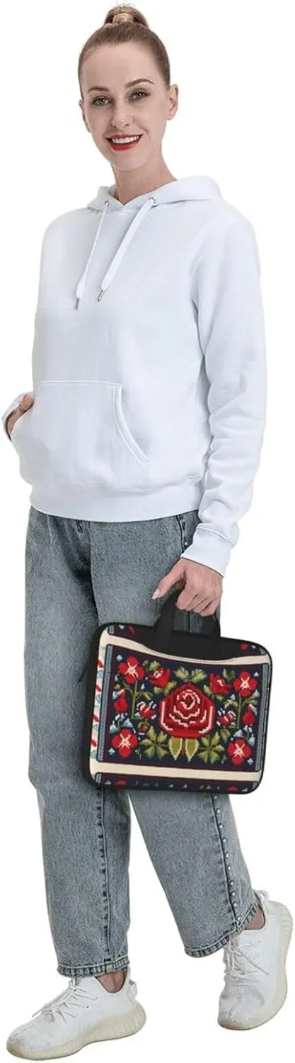 Ukrainian Embroidery Style Rose pattern Fashionable and ultra-thin shoulder laptop bag Shockproof soft lining
