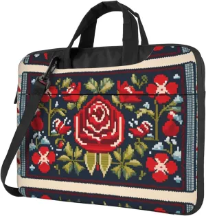 Ukrainian Embroidery Style Rose pattern Fashionable and ultra-thin shoulder laptop bag Shockproof soft lining