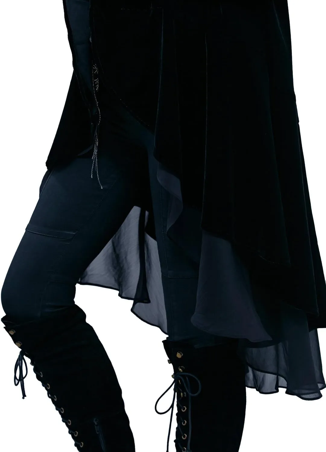 Urban CoCo Women's Long Sleeve Velvet Cardigan Coat with Asymmetric Chiffon Hem