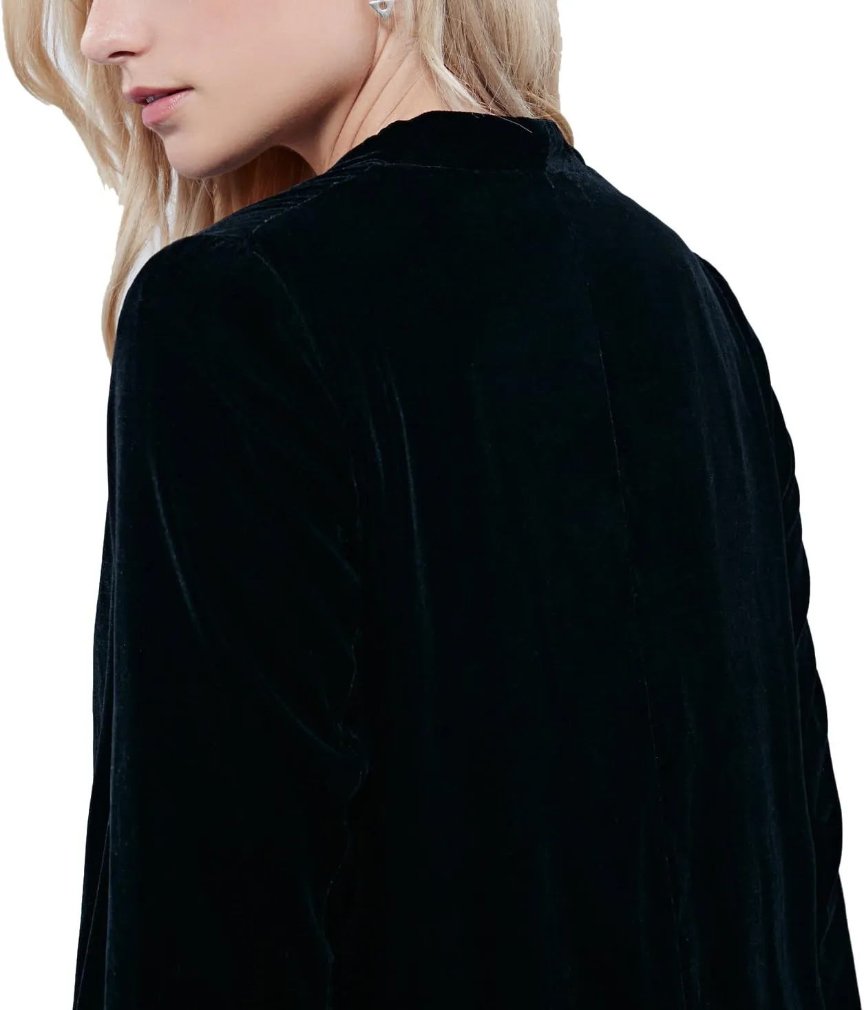 Urban CoCo Women's Long Sleeve Velvet Cardigan Coat with Asymmetric Chiffon Hem