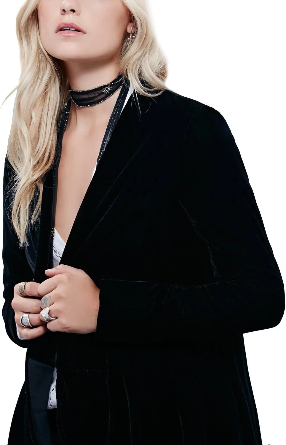 Urban CoCo Women's Long Sleeve Velvet Cardigan Coat with Asymmetric Chiffon Hem
