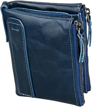 VALICLUD Leather Wallet for Men Zipper Blocking Coin Purse Fashionable Briefcase for Male