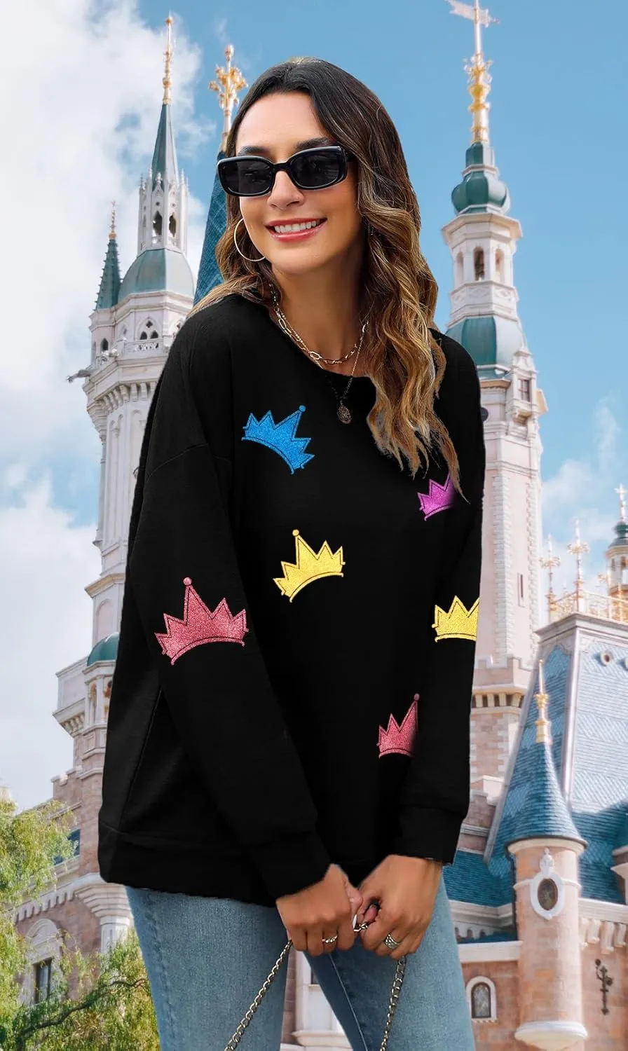 VILOVE Magical Sweatshirt Women Cute Glitter Magic Princess Sweater Family Vacation Shirt Casual Long Sleeve Top