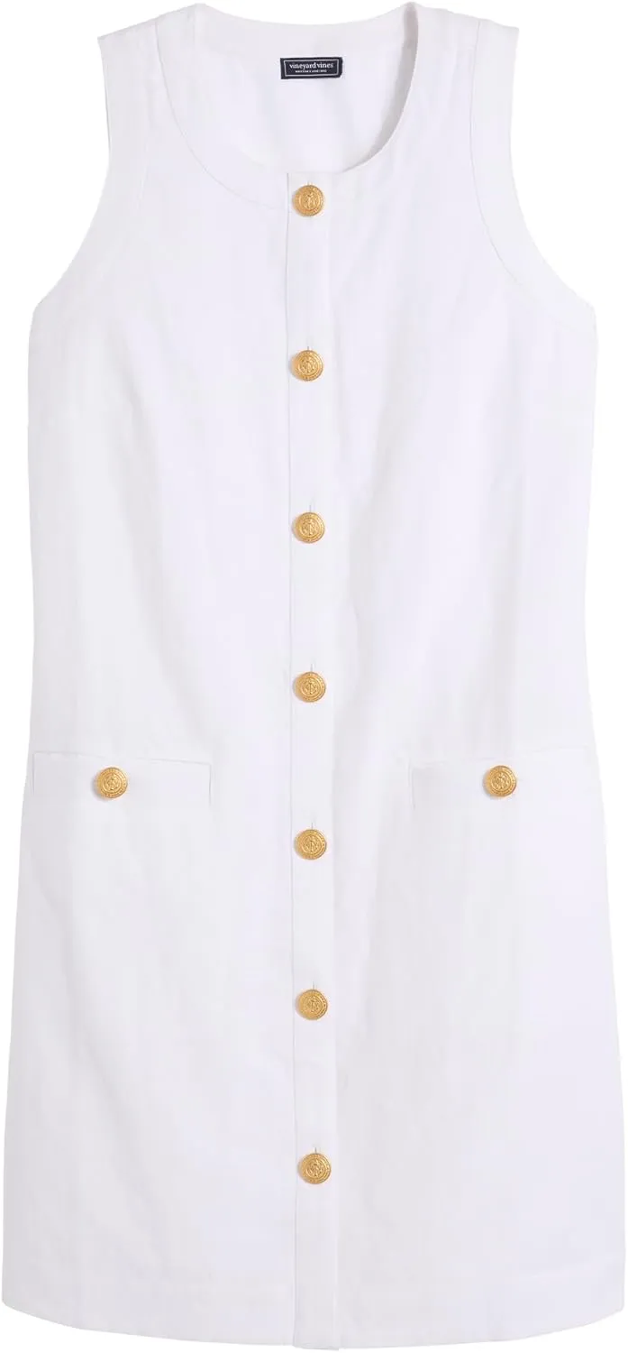 vineyard vines Women's Linen Button Front Shift Dress
