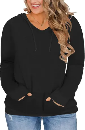 VISLILY Womens Plus-Size Hoodies V Neck Pullover Sweatshirts with Pocket