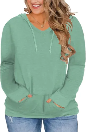 VISLILY Womens Plus-Size Hoodies V Neck Pullover Sweatshirts with Pocket