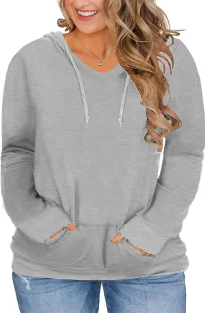 VISLILY Womens Plus-Size Hoodies V Neck Pullover Sweatshirts with Pocket