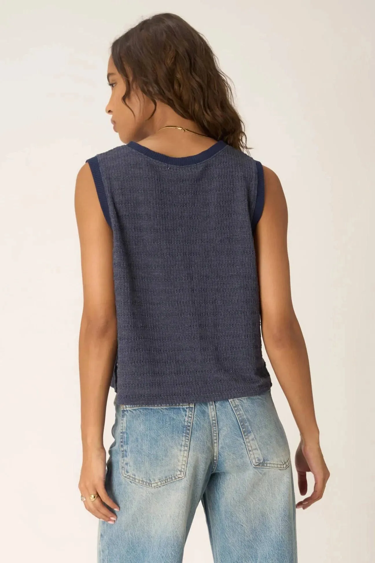 Viva Button Front Sweater Tank by Project Social T | Navy Bliss