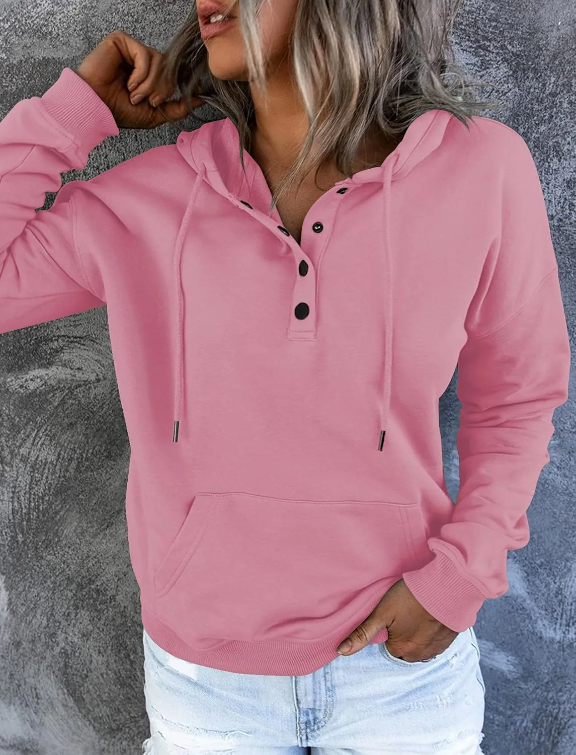Vivitulip Women's Pullover Hoodies Tops Casual Button Down Long Sleeve Sweatshirts With Pocket