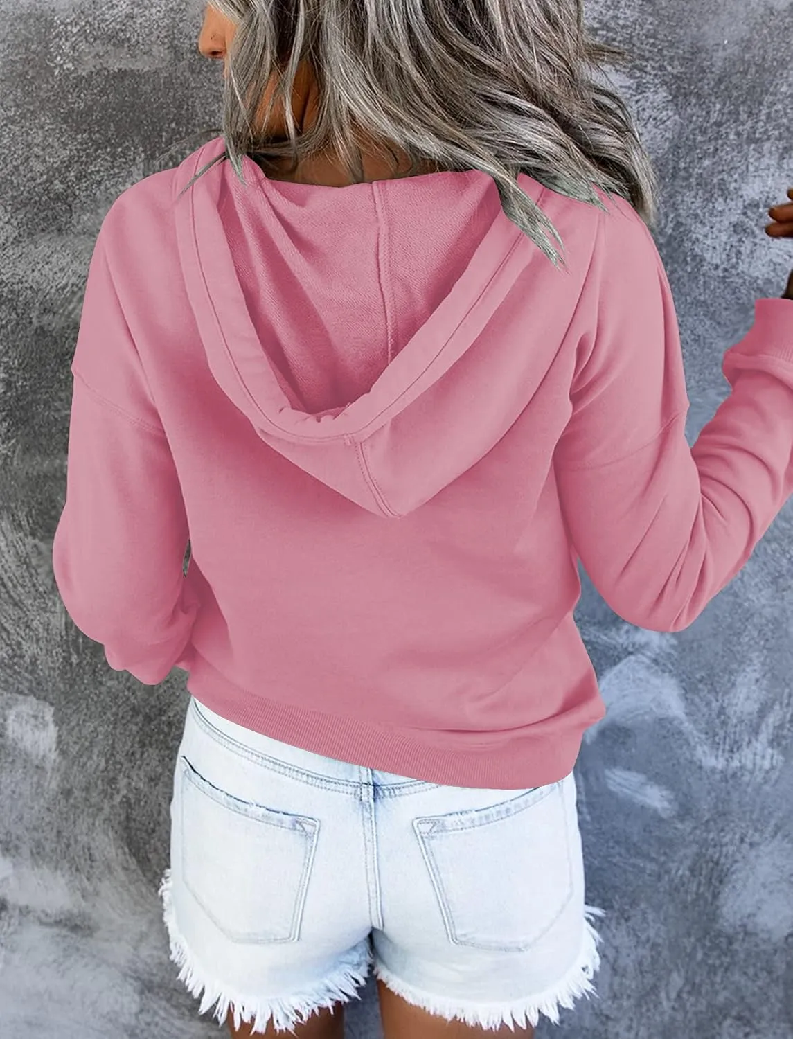 Vivitulip Women's Pullover Hoodies Tops Casual Button Down Long Sleeve Sweatshirts With Pocket