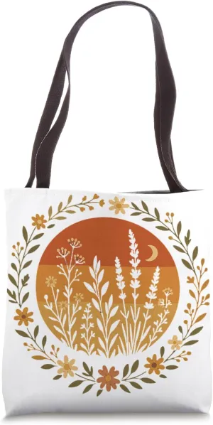 Whimsical Wildflower Wreath Sunset boho cottagecore Tote Bag