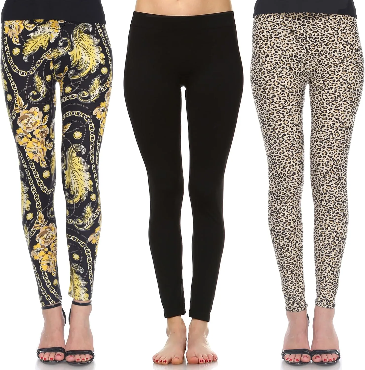 white mark Women's Pack of 3 Tropical Printed Leggings