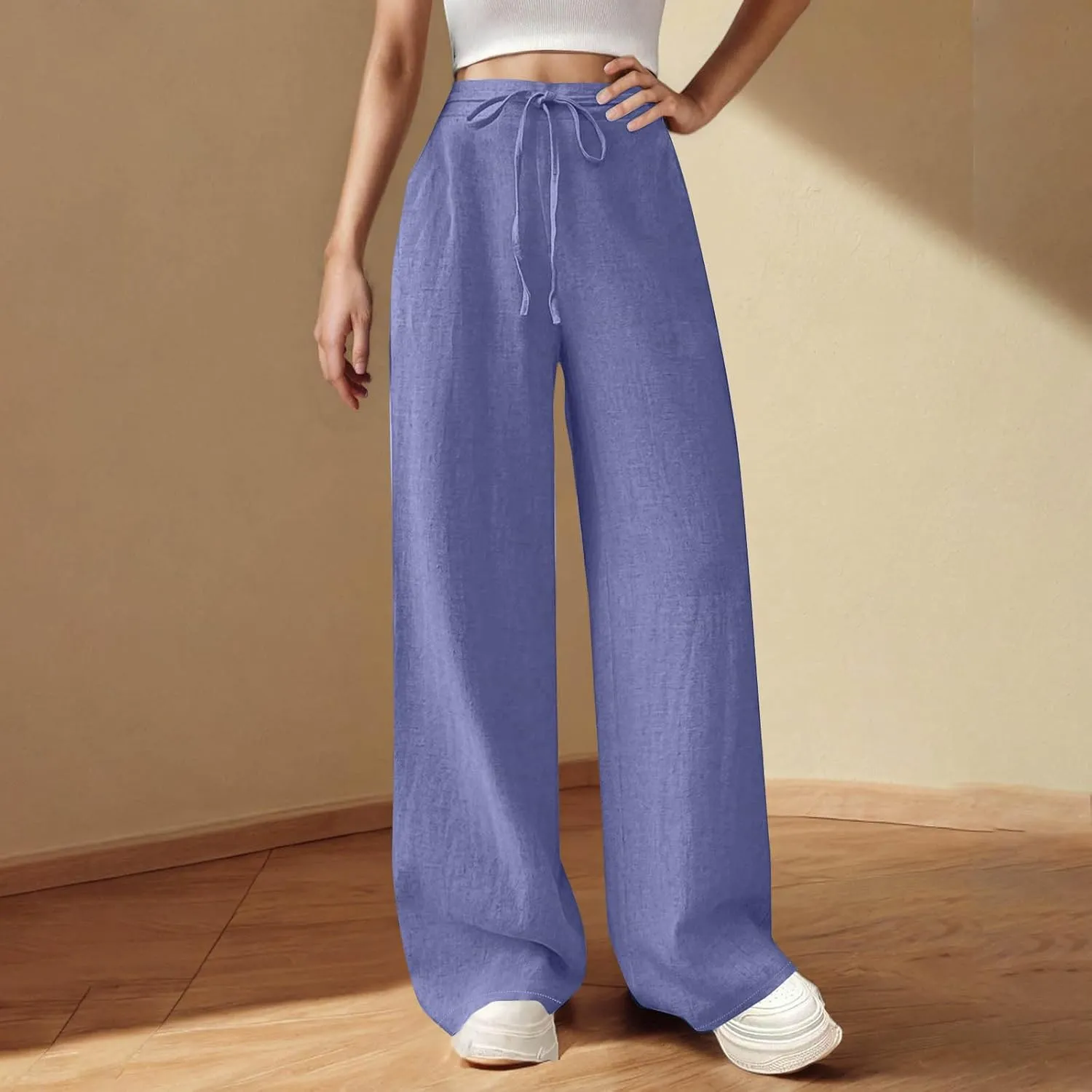 Wide Leg Pants for Women Cotton Linen Pants Summer Palazzo Beach Pants Casual Work Pants High Waisted Dressy Pants
