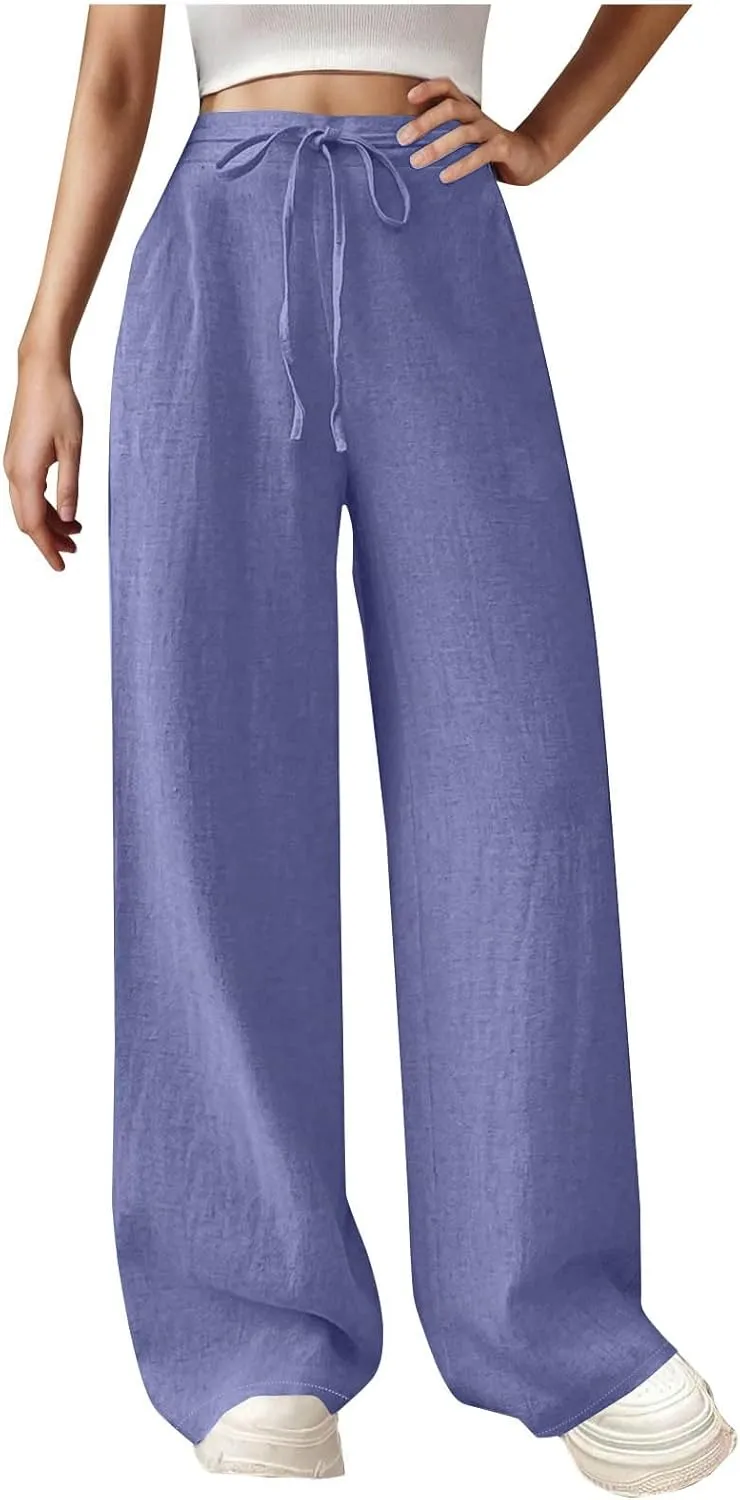 Wide Leg Pants for Women Cotton Linen Pants Summer Palazzo Beach Pants Casual Work Pants High Waisted Dressy Pants