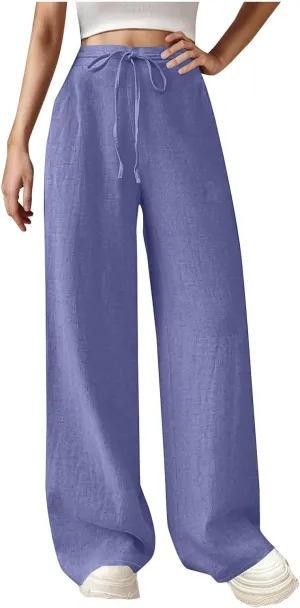 Wide Leg Pants for Women Cotton Linen Pants Summer Palazzo Beach Pants Casual Work Pants High Waisted Dressy Pants