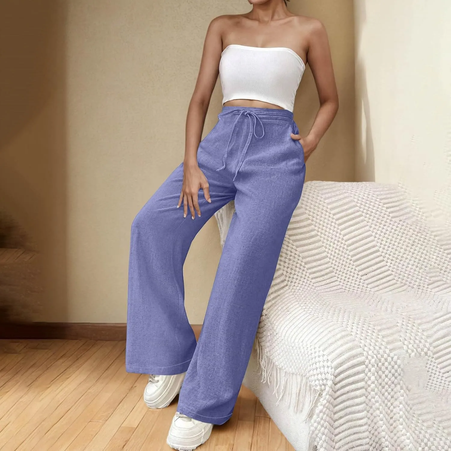 Wide Leg Pants for Women Cotton Linen Pants Summer Palazzo Beach Pants Casual Work Pants High Waisted Dressy Pants