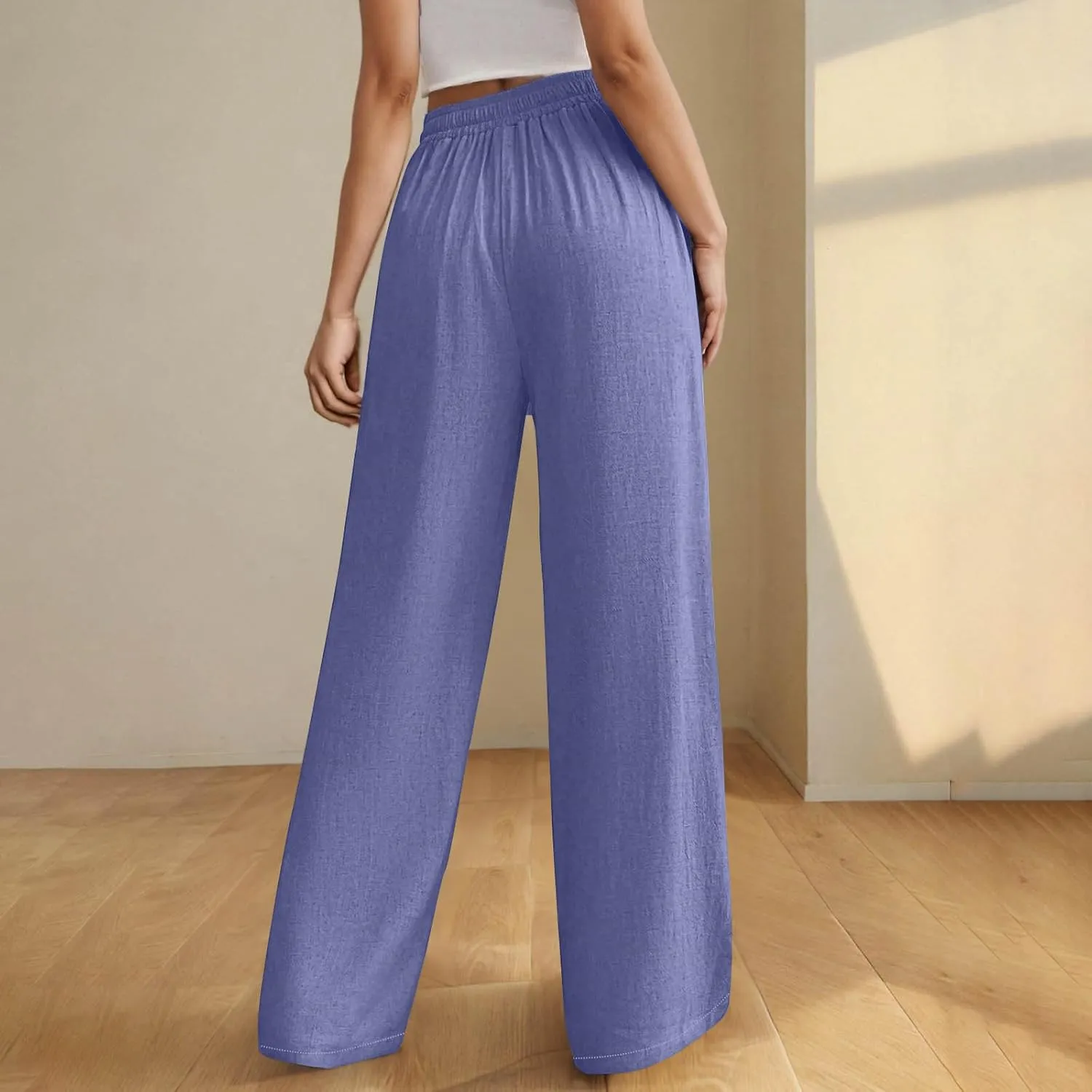 Wide Leg Pants for Women Cotton Linen Pants Summer Palazzo Beach Pants Casual Work Pants High Waisted Dressy Pants