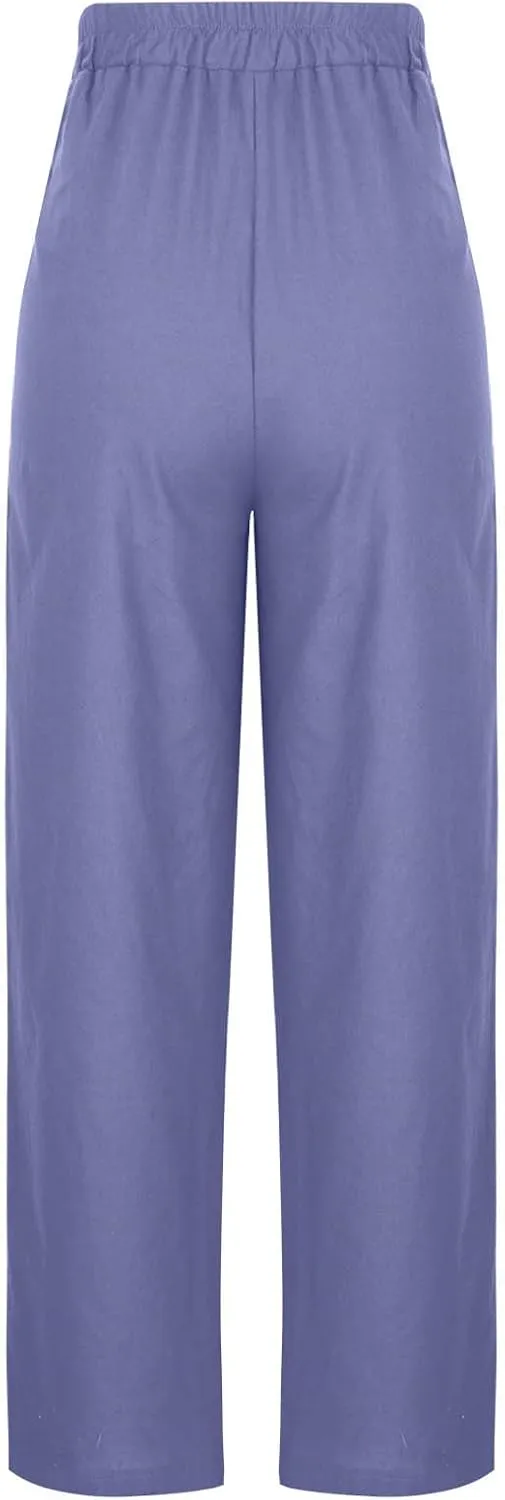 Wide Leg Pants for Women Cotton Linen Pants Summer Palazzo Beach Pants Casual Work Pants High Waisted Dressy Pants