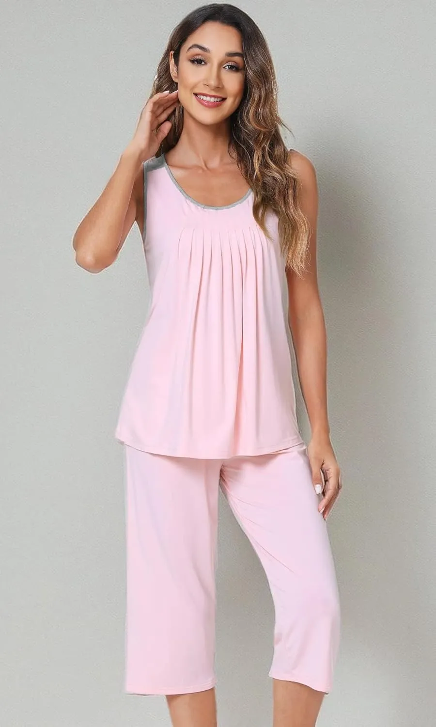 WiWi Pajamas Set for Women Sleeveless Tank Tops Capri Pants Pjs Sets Sleepwear Lightweight Loungewear S-XXL