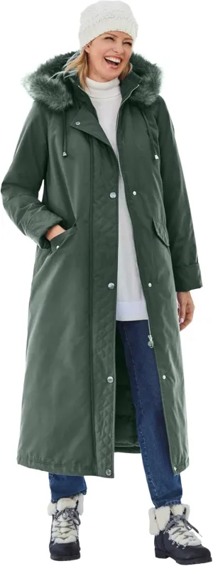 Woman Within Plus Size Long Hooded Dtm Faux Down Parka Coat