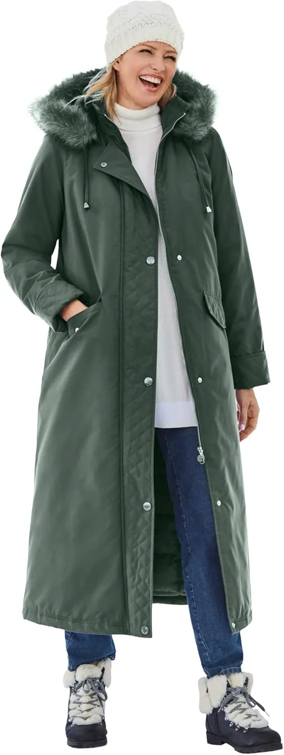 Woman Within Plus Size Long Hooded Dtm Faux Down Parka Coat