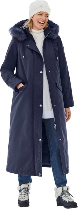 Woman Within Plus Size Long Hooded Dtm Faux Down Parka Coat