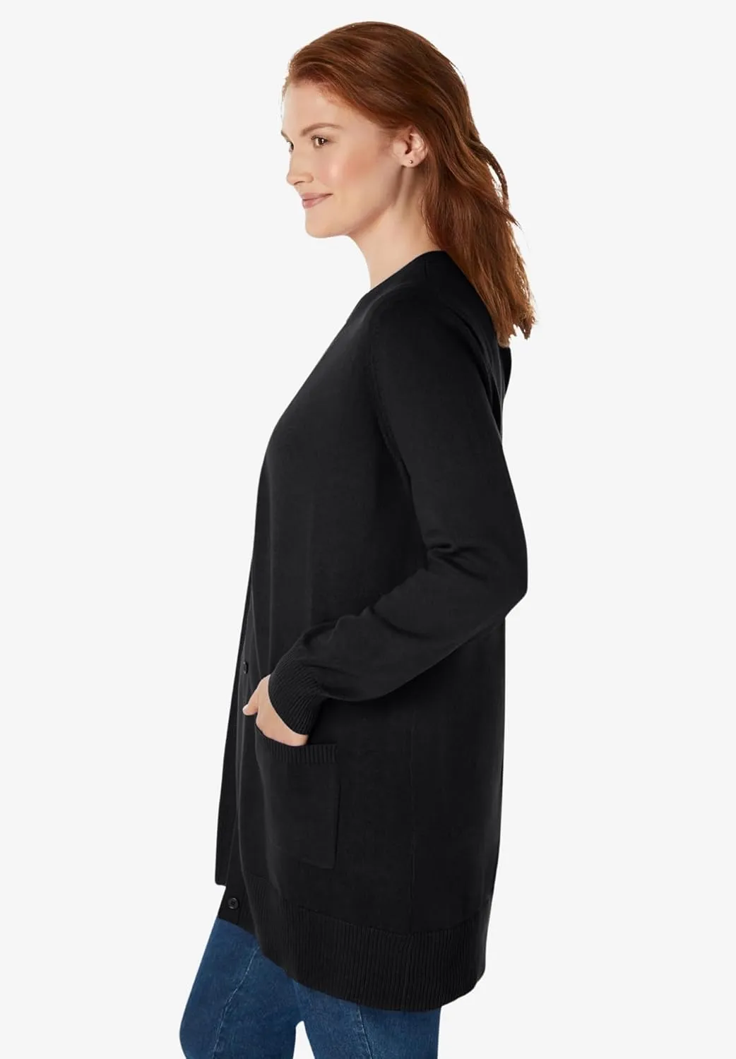 Woman Within Plus Size Perfect Longer-Length Cotton Cardigan