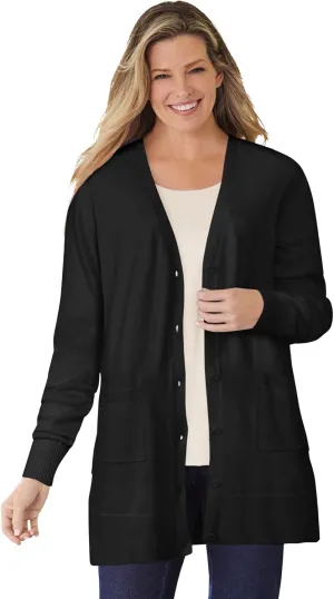 Woman Within Plus Size Perfect Longer-Length Cotton Cardigan