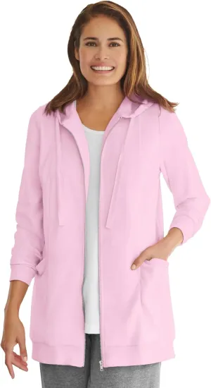 Woman Within Plus Size Zip Front Hoodie Jacket Long Oversized Fleece Jacket