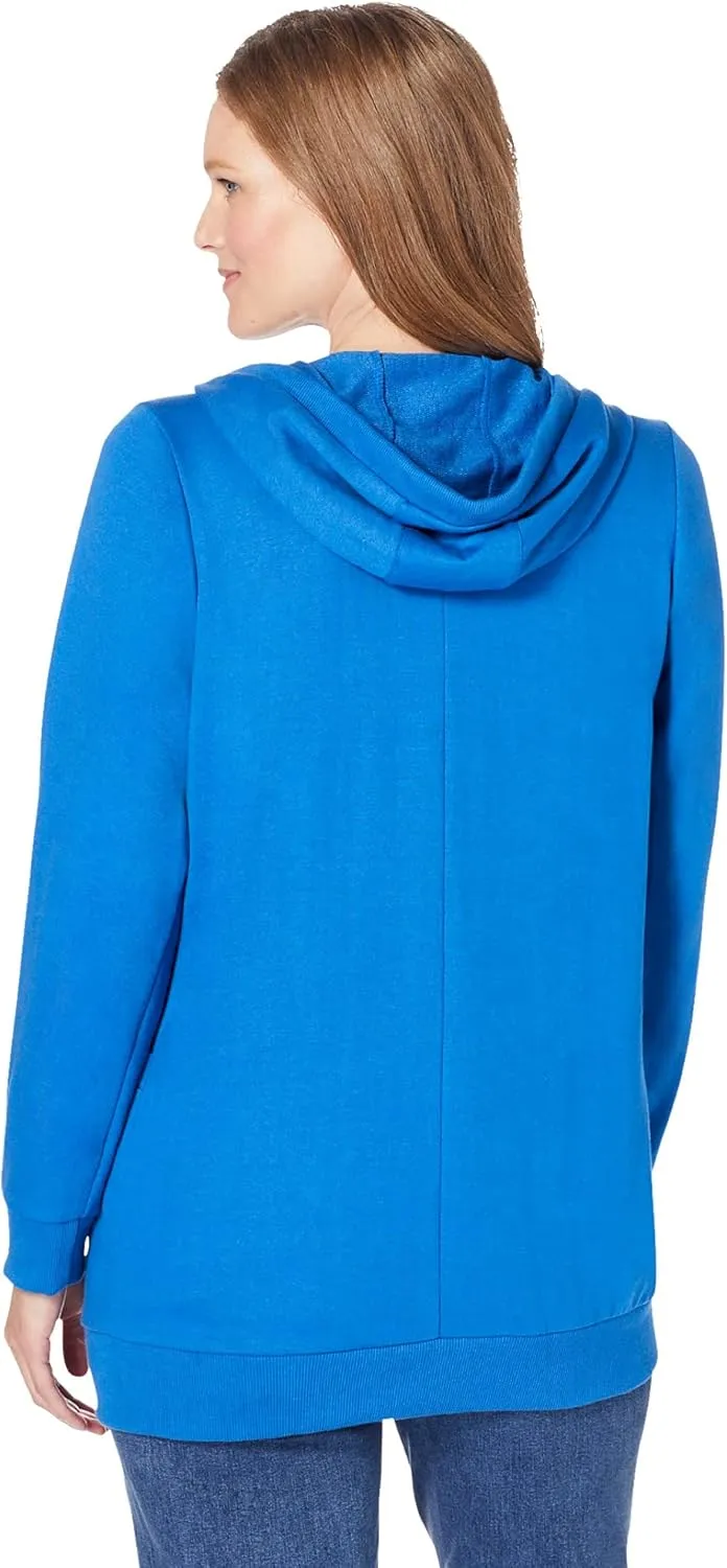Woman Within Plus Size Zip Front Hoodie Jacket Long Oversized Fleece Jacket