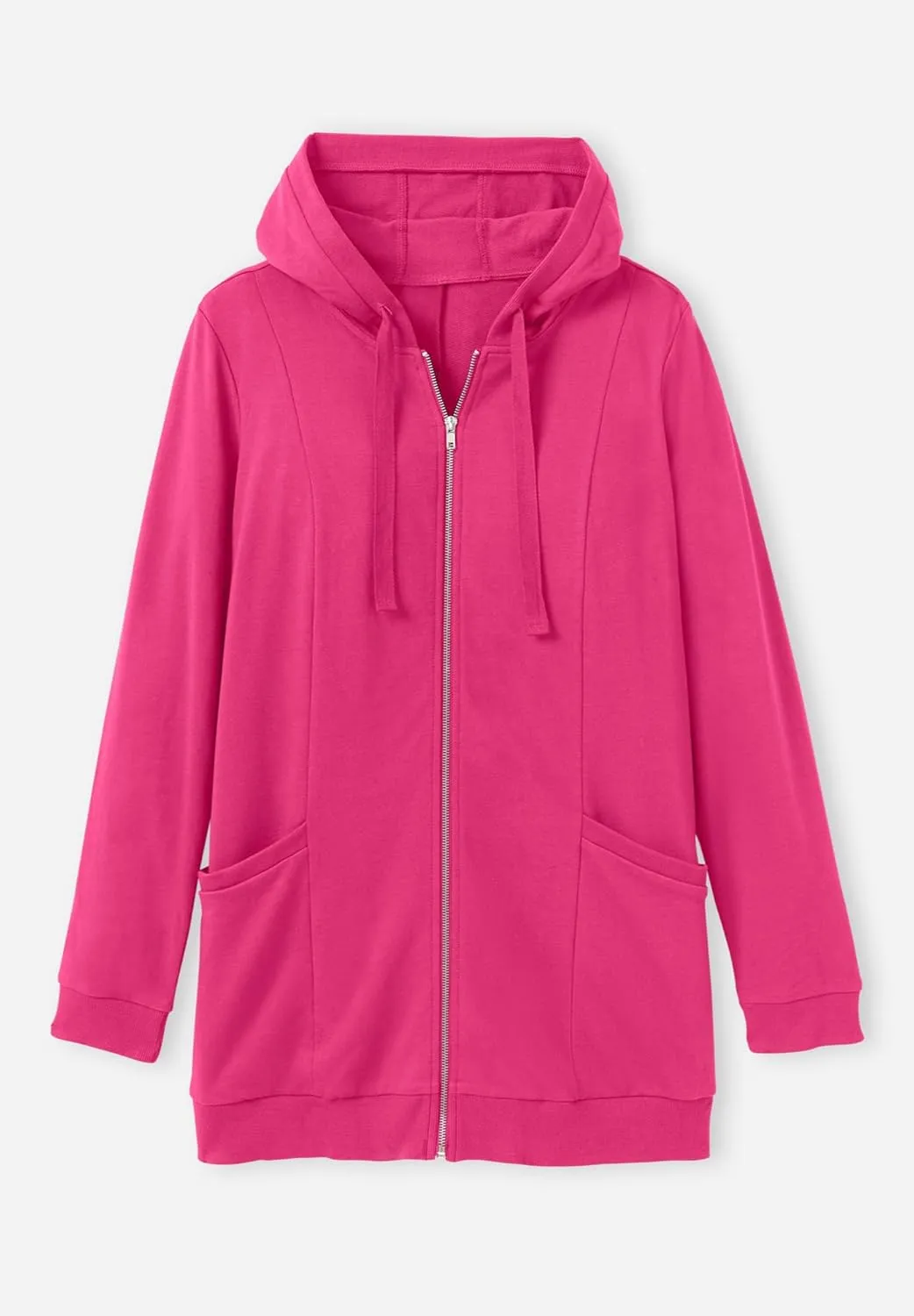 Woman Within Plus Size Zip Front Hoodie Jacket Long Oversized Fleece Jacket