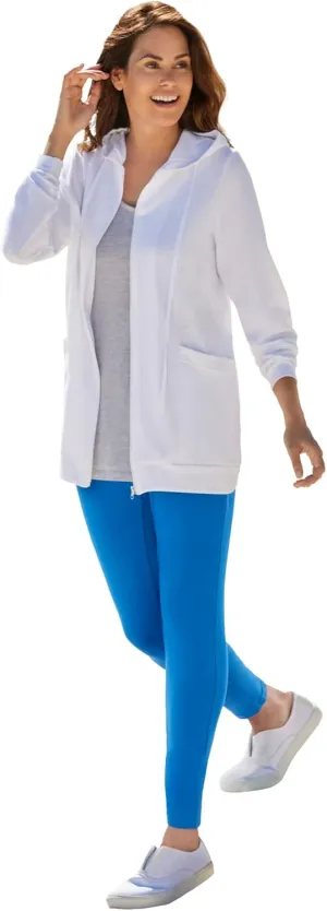 Woman Within Plus Size Zip Front Hoodie Jacket Long Oversized Fleece Jacket