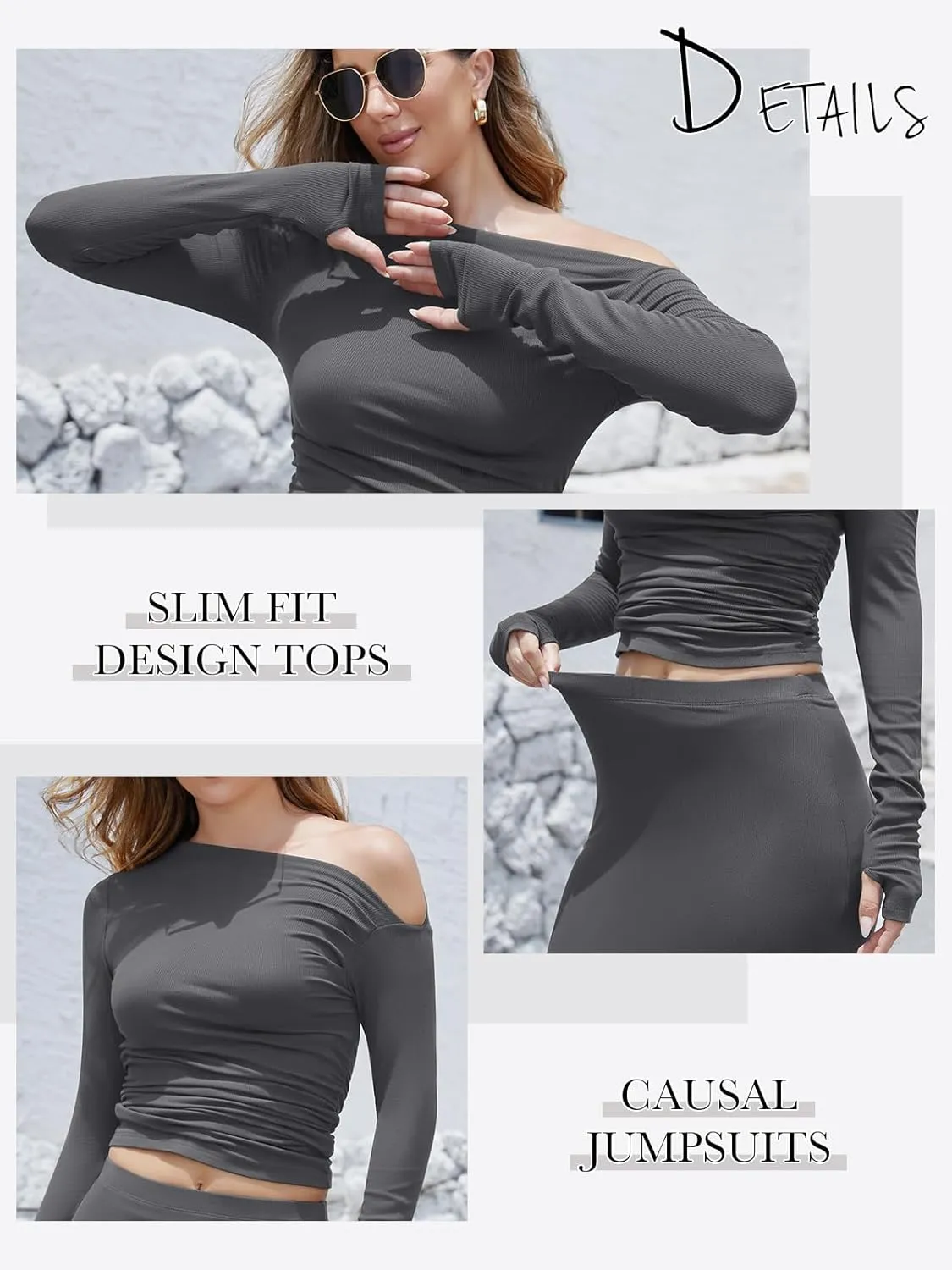 Women 2 Piece Skirt Set Casual Off Shoulder Long Sleeve Tops High Waist Midi Bodycon Skirts Slit