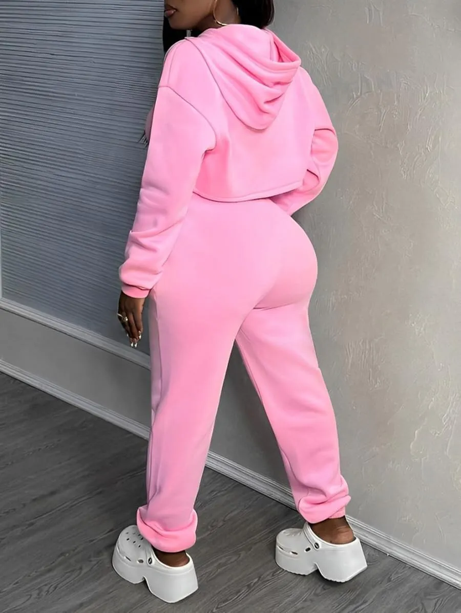 Women 3 Piece Sweatsuit Set Sexy Long Sleeve Pullover Cropped Hoodie Tank Top and Jogger Sweatpants Tracksuit