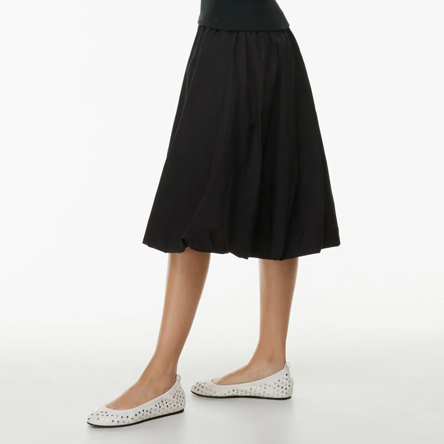 Women Bubble Summer Long Skirt A-Line Casual Solid Elastic Waist Pleated Beach Vacation Club Midi Skirt Streetwear