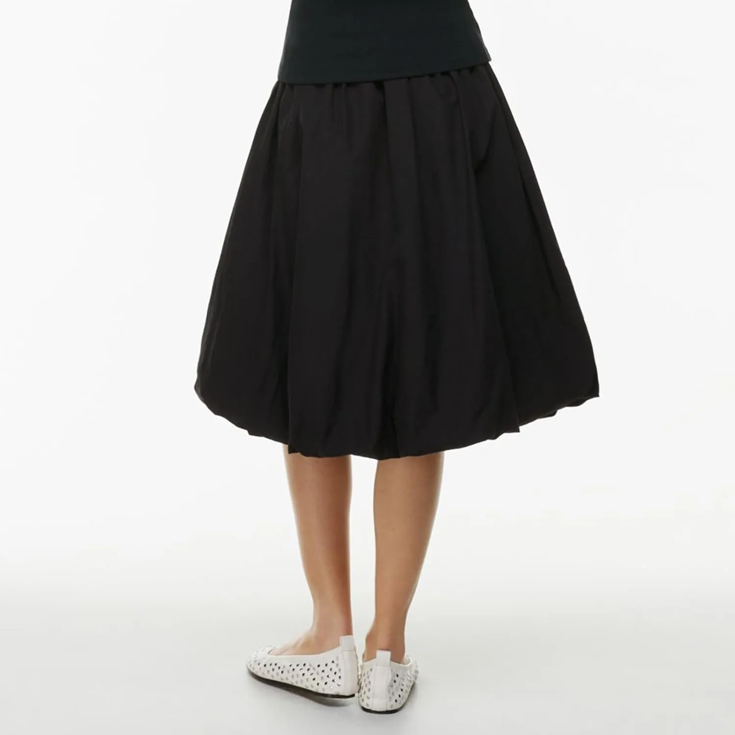 Women Bubble Summer Long Skirt A-Line Casual Solid Elastic Waist Pleated Beach Vacation Club Midi Skirt Streetwear