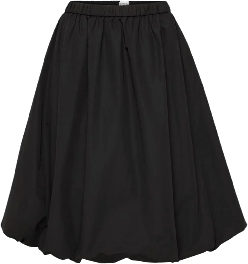 Women Bubble Summer Long Skirt A-Line Casual Solid Elastic Waist Pleated Beach Vacation Club Midi Skirt Streetwear