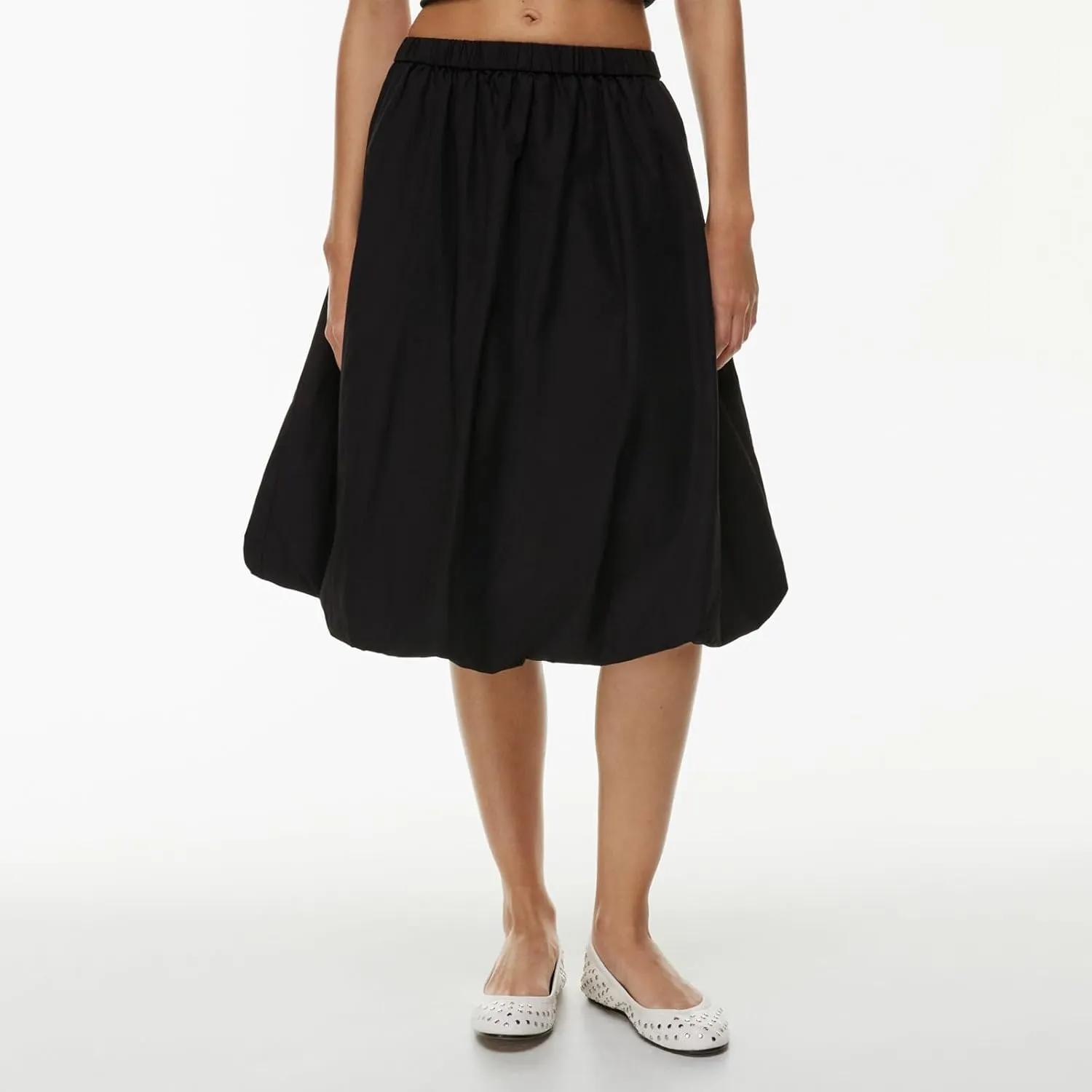 Women Bubble Summer Long Skirt A-Line Casual Solid Elastic Waist Pleated Beach Vacation Club Midi Skirt Streetwear